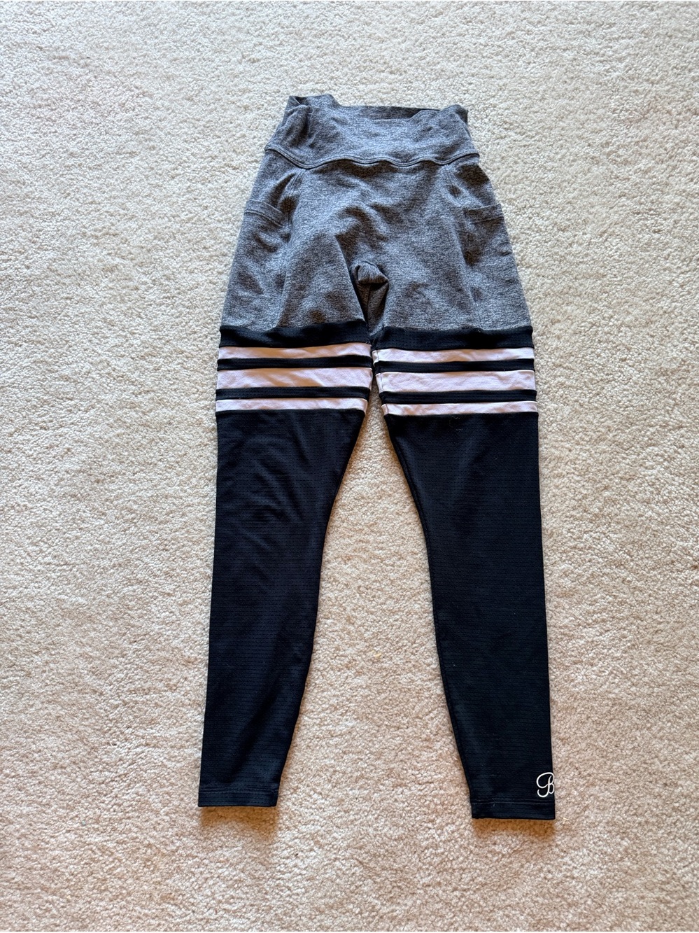 Bombshell Sportswear Thigh High Leggings Gray Black White Stripe [small]